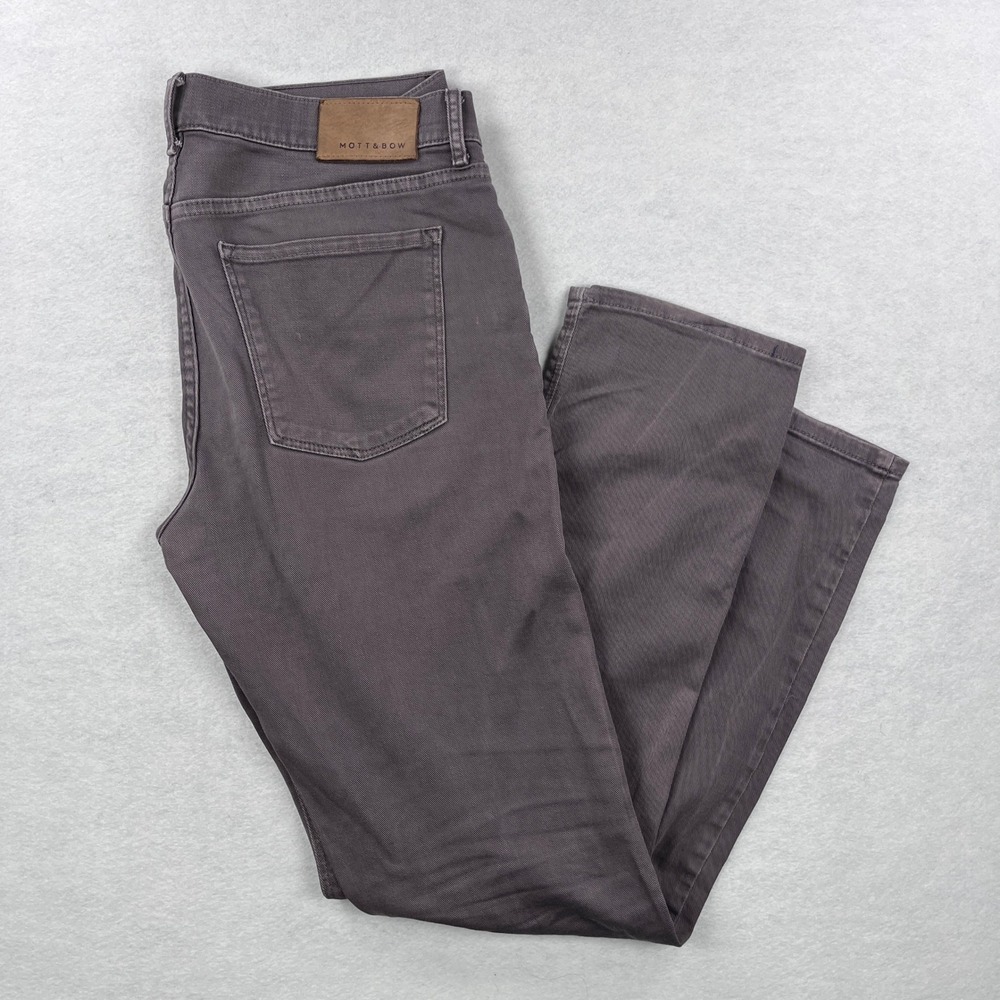 Mott & Bow Mens Slim Fit Twill Pants Charcoal Grey 34x32 Cotton Stretch 5-Pocket